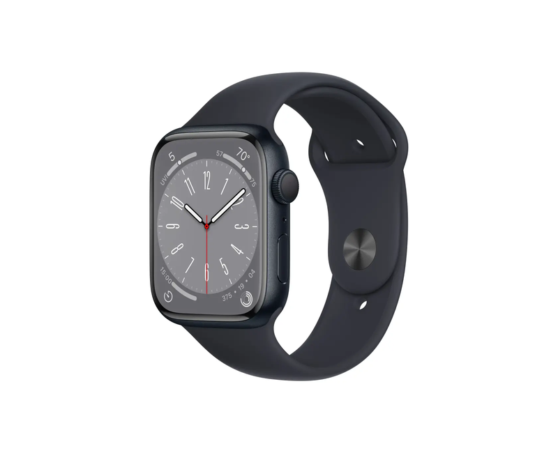 Apple Watch Series 8 45mm GPS Black Aluminum w/ Black Sport Band - Retina Display S8 Chip