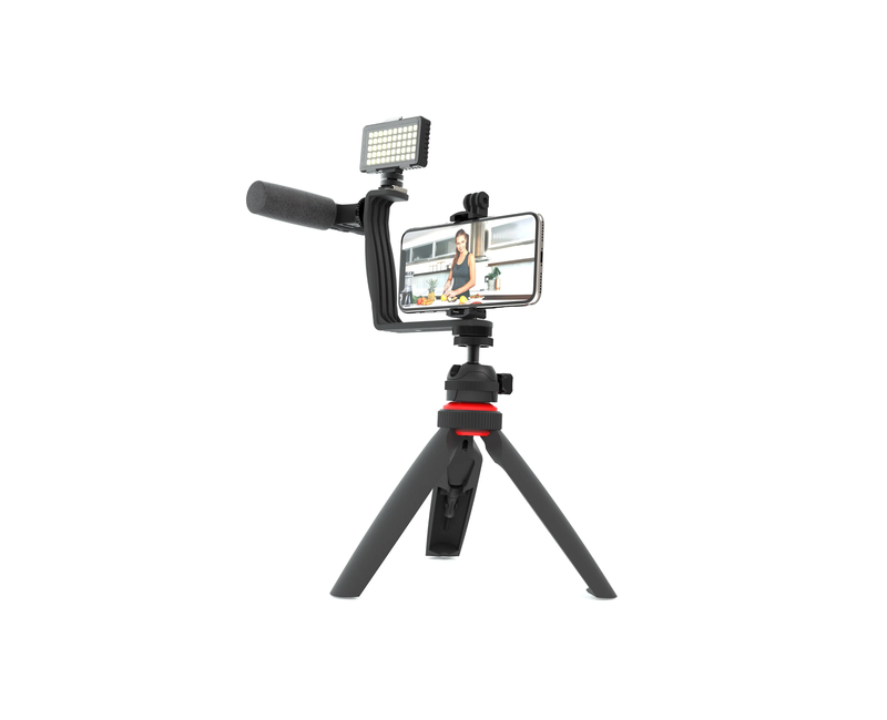 Tripod for DSLR Camera Operating Height Video Recording Vlogging Kit for Video Making, Mic, Mini Tripod Stand, LED Light & Phone Holder Clip for Podcasting With Microphone and And Light For Live Broadcast
