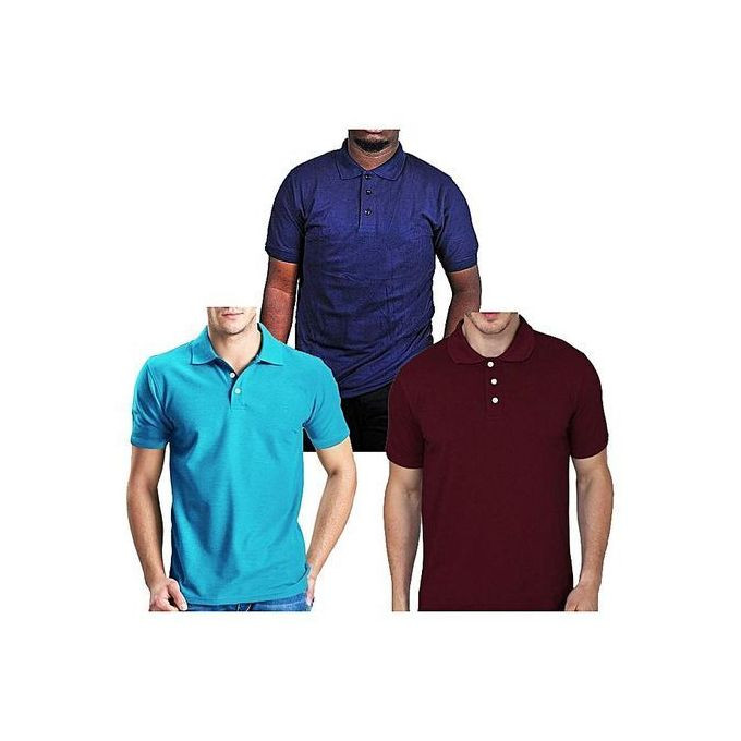 3 Pack Polo Shirts - Blue, Maroon, Navy Blue 1086471 - New