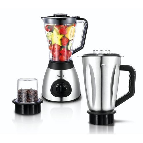 3 In 1 Electric Blender With Plastic Jar Stainless Jar And Plastic Mill-Transparent