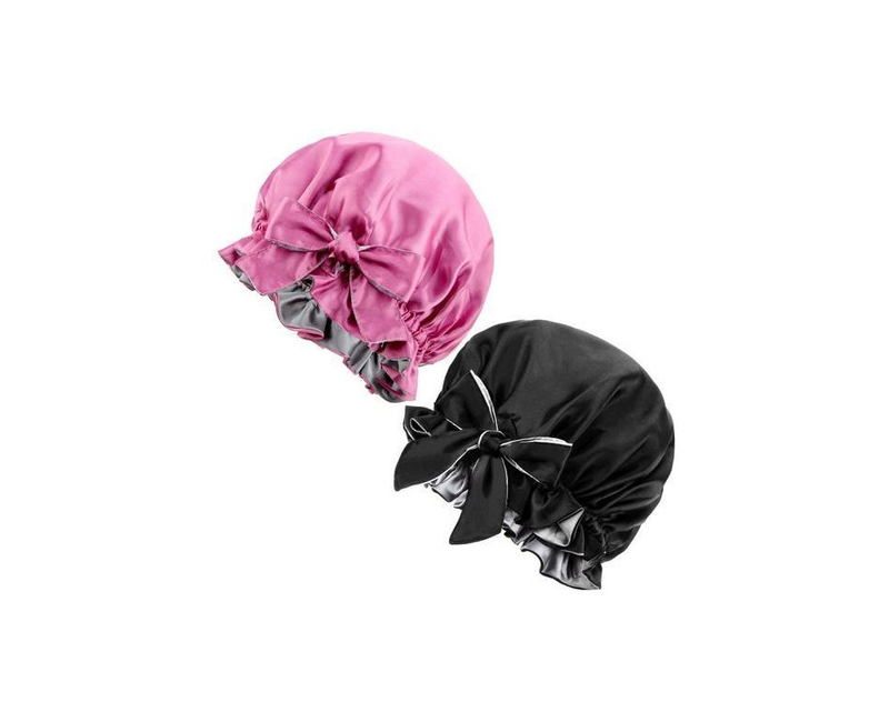 2 Satin Hair Bonnets Pink/Black