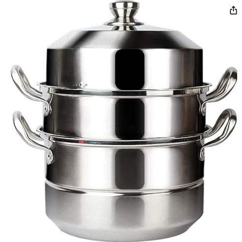 3 Tier Cooking Pot Non Electric Steamer For Steaming Local Food-Silver