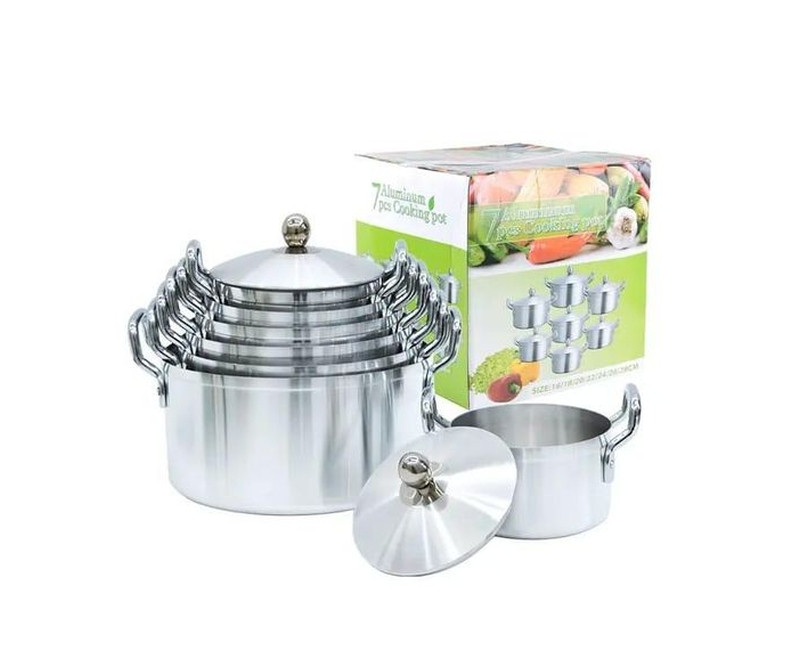 7 piece Set Of Aluminum Multipurpose Cooking And Serving Dishes - Silver