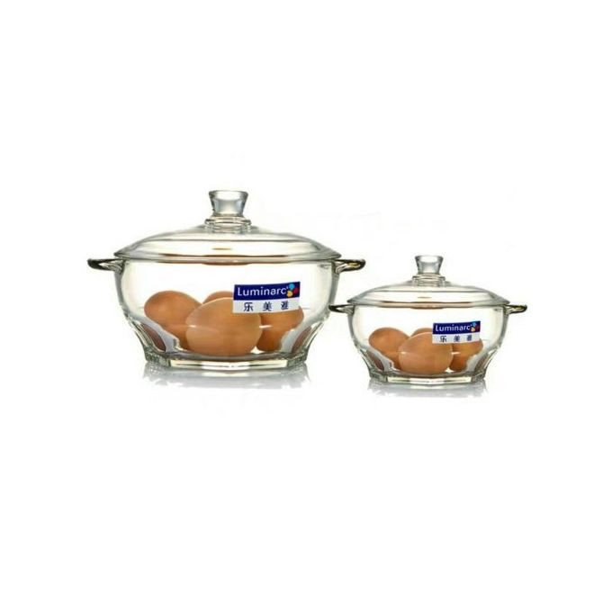1.5 & 2.5 Liter Granity Glass Serving Dishes Set With Lids-Colourless.