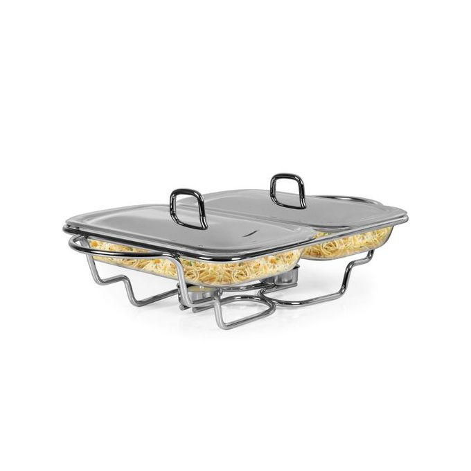 2 Piece Glass Soup Chafing Serving Dishes Warmer, 1.5 Litres - Colorless.
