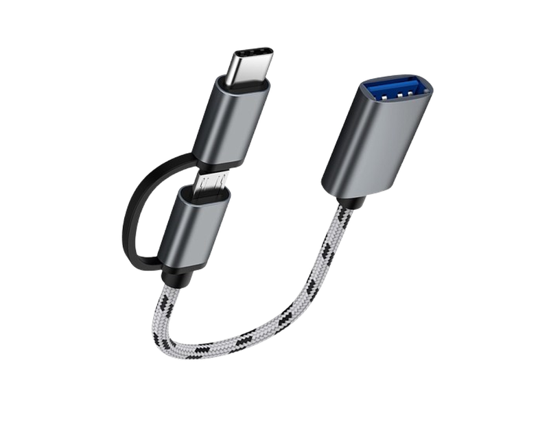 Original Accessories Type-C Male + Micro Usb Male Female Otg Adapter - Grey