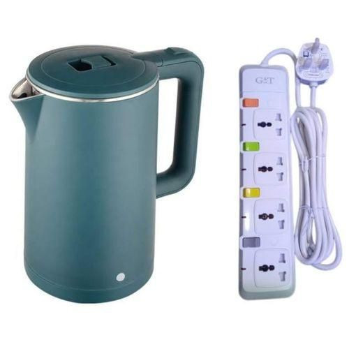 Electric 4 Way Extension Cable And 1 Electric Kettle -Green/White