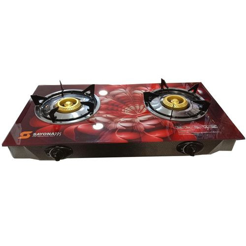 2 Burners Quality Glass Top Gas Stove With Automatic Ignition Designs Vary-Multicolor