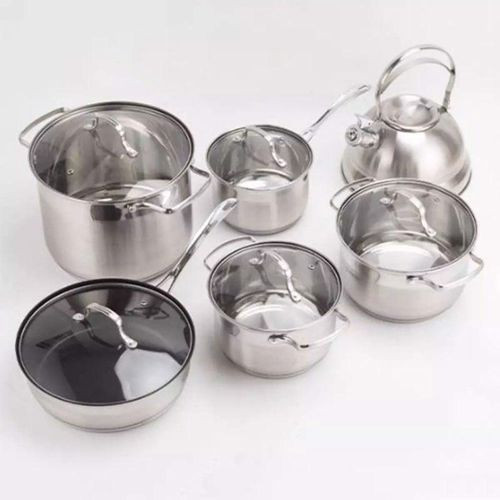 6 Pieces Quality Stainless Steel Cookware Pots And Pans With Kettle-Silver