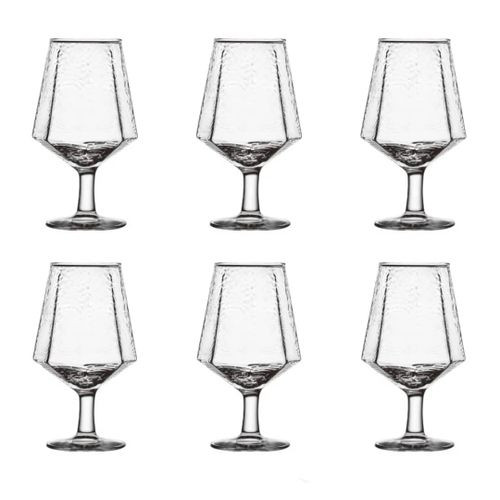 6 Pieces Set Of Short Stemmed Wine Glasses With Hexagonal Shape-Transparent