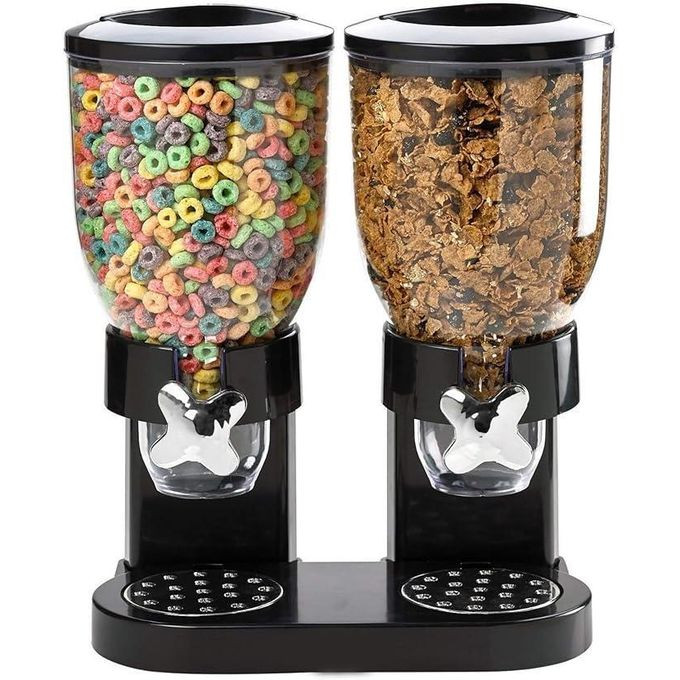 Double Cereal Dispenser Kitchen Storage Organiser For Dispensing Rice Oats Flour Soya Beans-Transparent