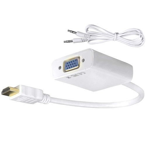HDMI 1080P Male to VGA Female Video Converter Adapter with Aux Cable - White