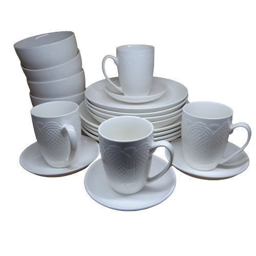 20 Pieces Ceramics 4 Cups 4 Bowls 4 Side Plates 4 Dinner Plates 4 Saucers-White