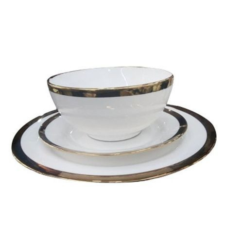 Ceramic 6 Bowls 6 Side Plates 6 Dinner Plates With Gold Rim-White