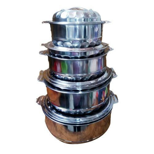 4 Pieces Set Of Stainless Steel Serving Dishes For Keeping Food Warm-Silver