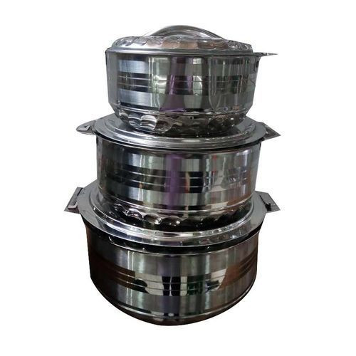 3 Pieces Set Of Stainless Steel Serving Dishes For Keeping Food Warm-Silver