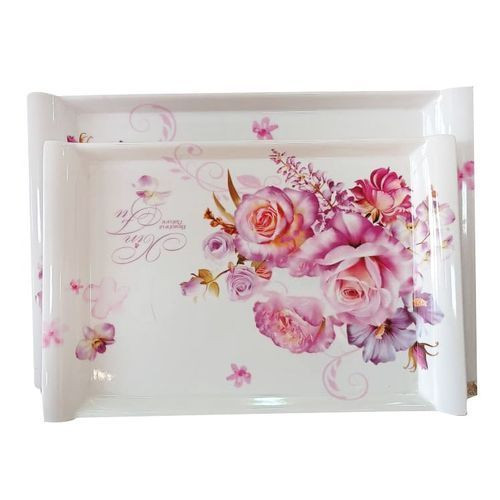 2 Pieces Set Of Beautiful Melamine Trays-White