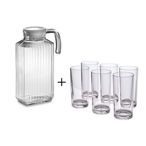 6 Drinking Glasses Plus 1 Glass Jug-Transparent