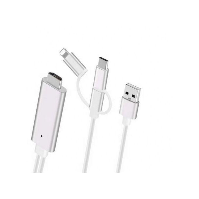 3 in 1 HDMI Adapter Phone to HDMI Cable Type-C/Micro USB/Phone to TV - Black