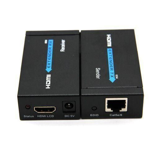 60M HDMI Extender 1080p HDMI Transmitter Receiver Cat 5e/6 RJ45 Converter-Black