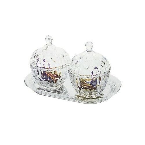 2 Glass Sugar Bowls On A Tray-Transparent