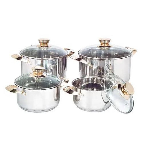 8 Pieces Set Of Serving Dishes Cookware With Heavy Duty Base-Silver