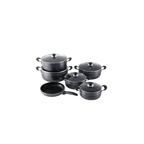 Non-Stick Aluminium Cookware Set Of 5 pots And 1 Frying Pan-Black