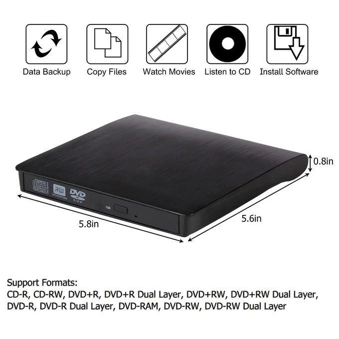 External CD/DVD Drive USB 3.0 Player Burner Reader for Laptop PC Mac HP