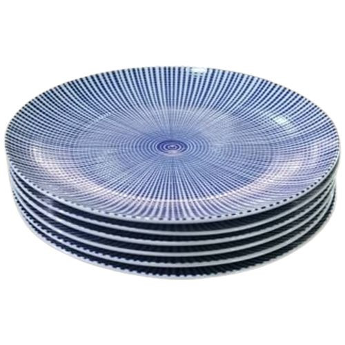 6 Pieces Set Of Colorful Ceramic Dinner Plates/White And Blue