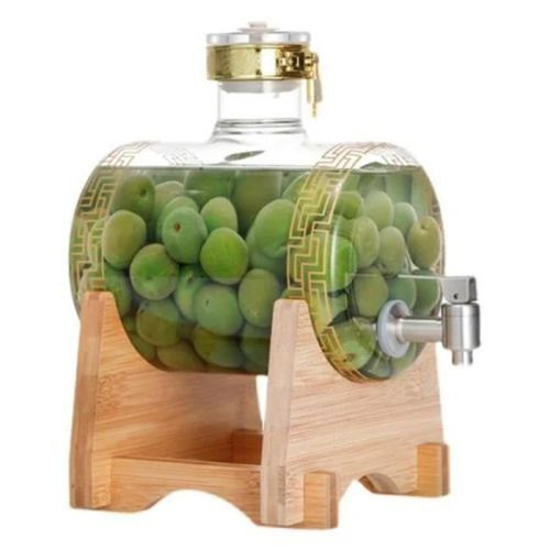 Thickened Glass Large Drinks Dispenser On Stable Sturdy Wooden Stand With Faucet Countertop Beverage Juice Beer Dispenser Different Designs