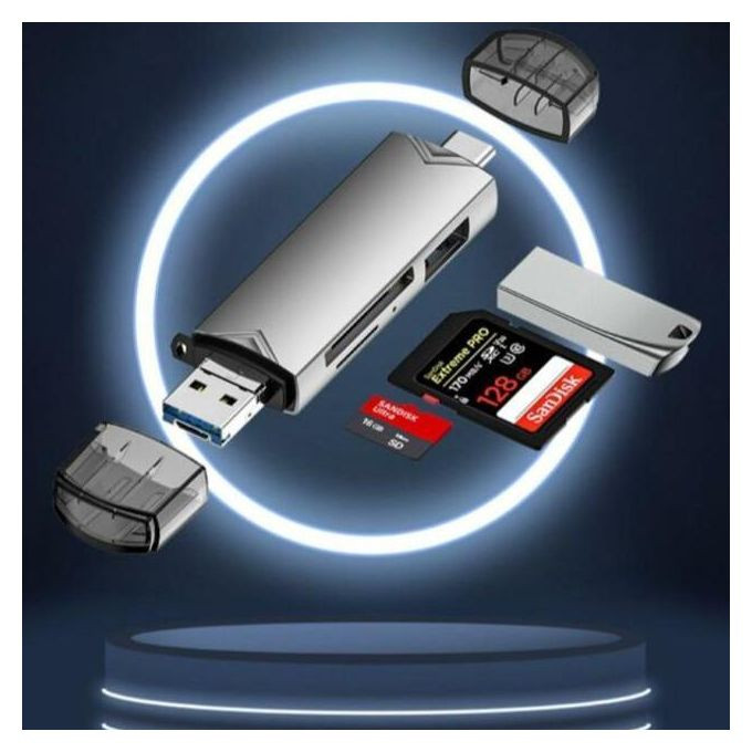 6 in 1 Multifunctional USB 3.0 Card Reader With Type c type b And TF Card Reader With inbuild usb hub