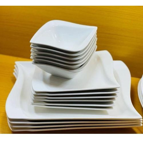 18 Pieces Ceramic Dinnerware Set Of 6 Dinner plates,6 Soup Bowls And 6 Side plates-White