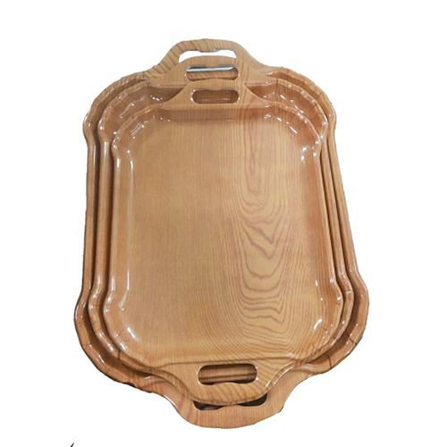 3 Pieces Melamine Trays With Sleek Design And Handles-Brown
