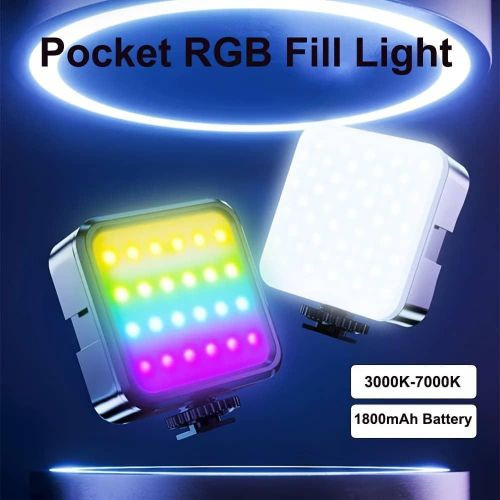 Video Light, Camera Light, 360° Full Color Portable Photography Lighting, CRI 95+ 3000K-7000K LED Video Light, 1800mAh Rechargeable Selfie Light With 3 Cold Shoe Mounts- Multicolor