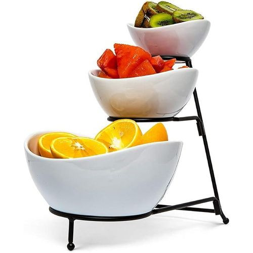 3 Tier Serving Stand Oval Porcelain Serving Bowls Set With Metal Rack Serving Dishes Platter Stand For Party Dessert Designs Vary