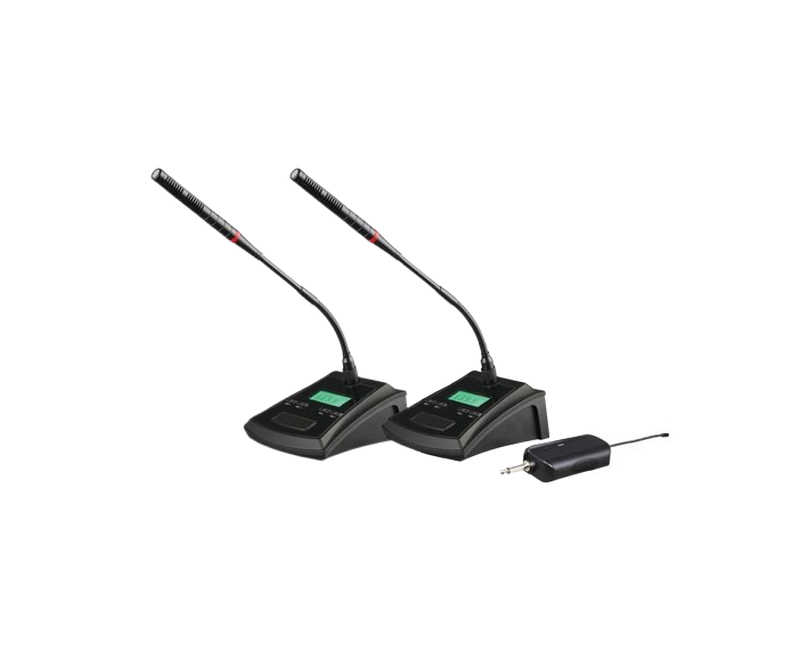 2 Piece Portable Dual Channel Conference Podium Wireless Microphone UHF Desktop Condenser Mic Set for School Church, Business Meeting- Black