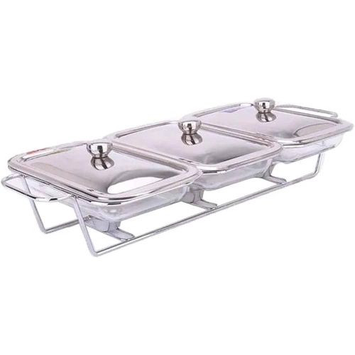 Chafing Dish Food Warmer, Stainless Rectangular Buffet Server, Food Warmer Stove with 3 Glass Tray, for Parties Buffets