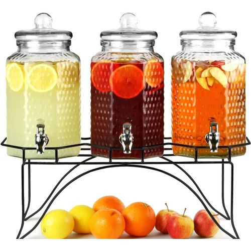 3 Bottles Water Juice Glass Dispenser With Tap