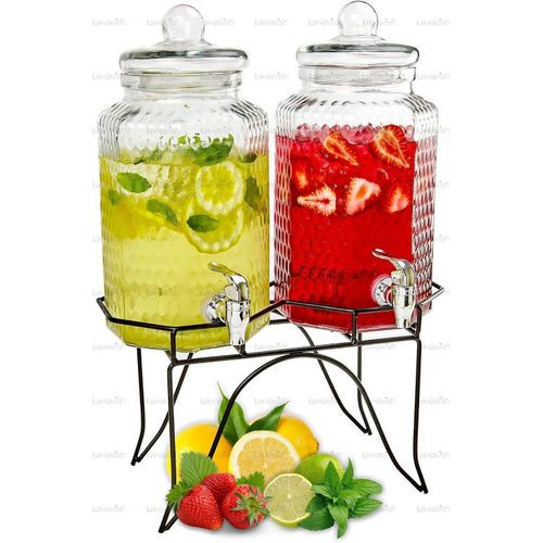 Double Beverage Juice Dispenser 8+8 Liters For Serving Drinks At Party Events-Transparent