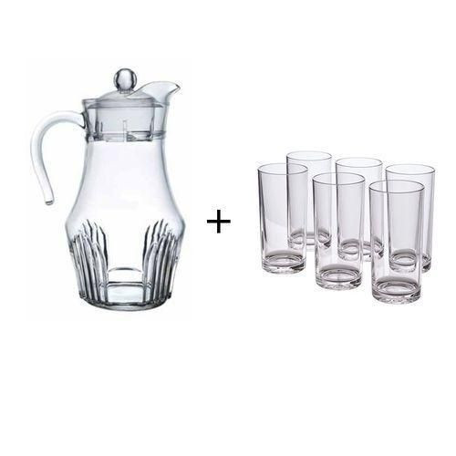 6 Drinking Glasses And 1 Jug-Transparent