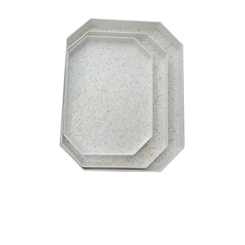 3 Pieces Set Of Hexagonal Heavy Duty Melamine Serving Trays-Cream
