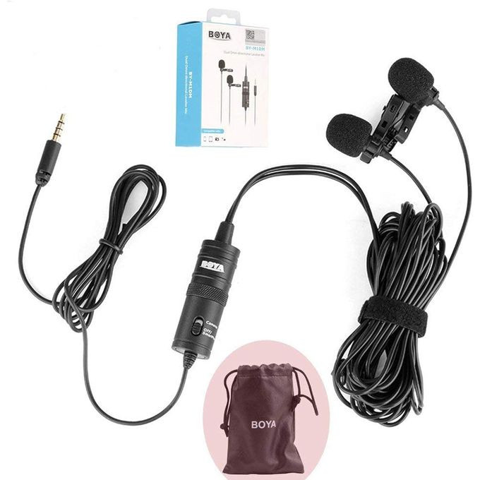 BY-M1DM Plastic Microphone Dual Omni Directional Lavalier Mic With Two Small Clip And Two Foam Windscreen For Smart Phone - Black
