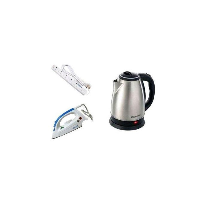 Flat Iron, 2L Electric Kettle & Power King 4Way - Silver