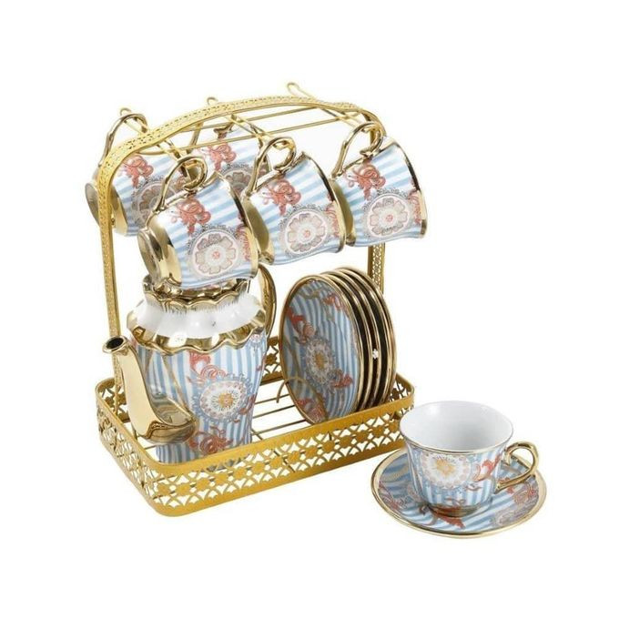 Ceramic Tea Cup And Saucer Gold China Coffee Cups Set Pot Creamer Sugar Bowl Tea Teapot Flowers ,Stand Color May Differ - Multicolor
