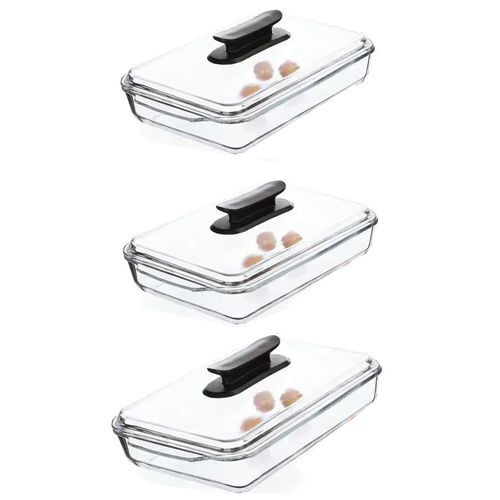 3 Pieces Glassware For Serving Food And Fruits At Dining Tables Events-Transparent