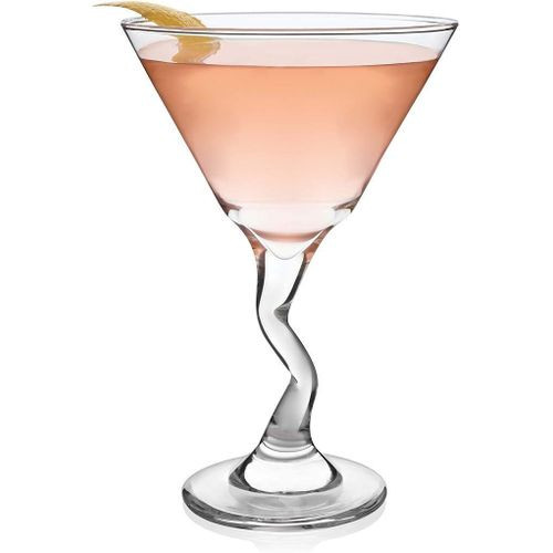 6 Glasses Set Of Zig Zag Glasses With Twisted Stem For Taking Martinis And Vodka-Transparent