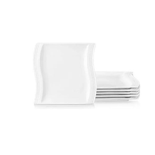 6 Pieces Set Of Large Unique Melamine Plates-White