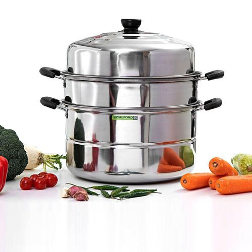 3 Layers Stainless Steel Cooking Pot Steamer With Double Bottom-Silver