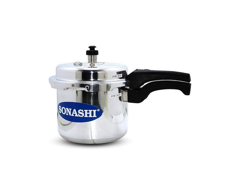 3 Liters Non Electric Heavy-Base Aluminium Pressure Cooker with Whistling Weight Valve-Silver