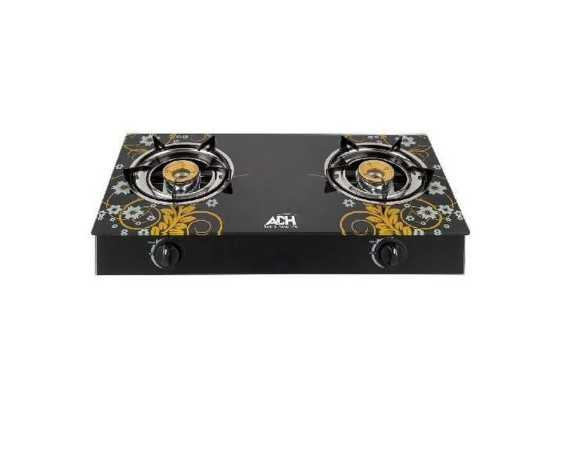 Gas Stove With Glass Top And 2 Burners With Automatic Ignition-Black